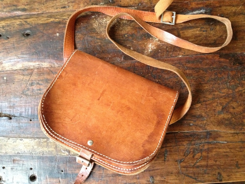 Vintage Cinnamon Brown Leather Crossbody Saddle Bag Etsy