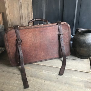 Gladstone dokterstas, bruin leren etui, leren kofferriemen met riem, rekwisiet voor toneelproductie, originele skeletsleutel