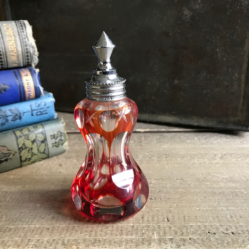 Art Deco Perfume Bottle, Czech Cut Glass, Original Dabber, Boudoir Dresser Display, KH image 8