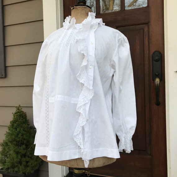 French Chemise Trousseau Blouse, Ruffle Peasant S… - image 2