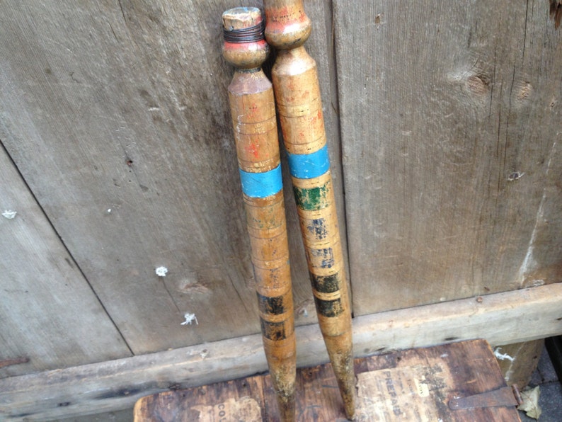 Antique Pair of Wooden Croquet Stakes Primitive Folk Art Etsy