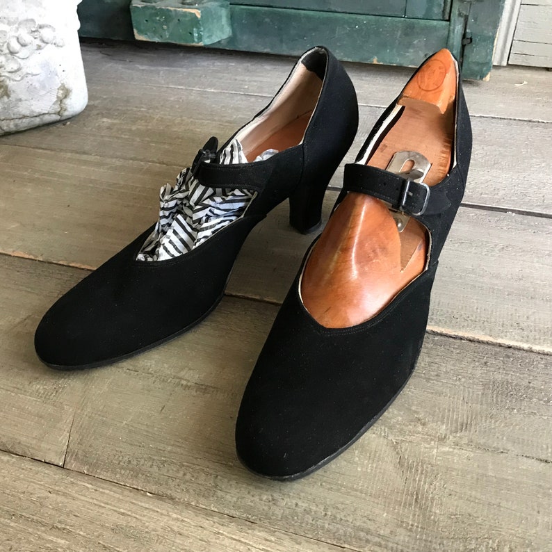 1940s Black Suede Shoes, Mary Jane Pumps, Custom Made, Chicago image 4