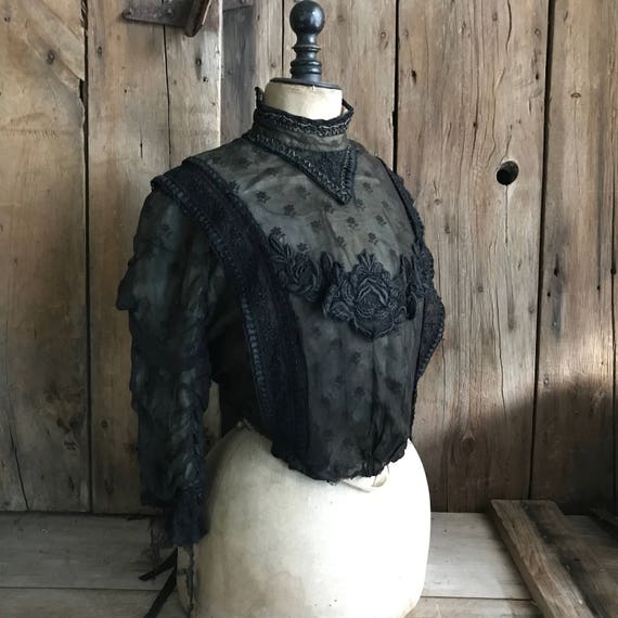 Antique Black Silk Jacket Blouse, Chantilly Lace B