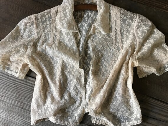 1930s Tulle Lace Bolero Jacket Blouse, Embroidere… - image 3