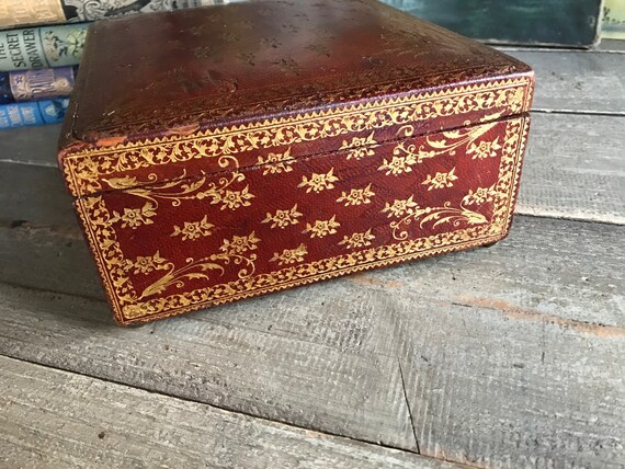 French Gilded Leather Box, Dresser, Jewelry Case,… - image 5