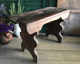 Rustic Wood Stool, Charming Hardwood Bench, European Farmhouse Decor