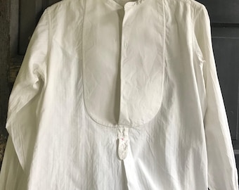 French Gents Dress Shirt, White Cotton, Original 100k Chemise Paris Label, Edwardian Mens Period Clothing, Sold by Each, 3 Available