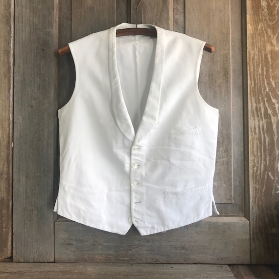 Gilet Enfant édouardien Français Ancien - Coton Blanc Brodé Main - Taille 6-9 Mois - Années 1910