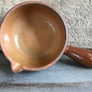 French Handled Soup Bowl, Made in France, Chili Bowl, Cooking Pot, Brown Glazed, Antique Pottery, French Farmhouse Stoneware Soup Bowl image 7