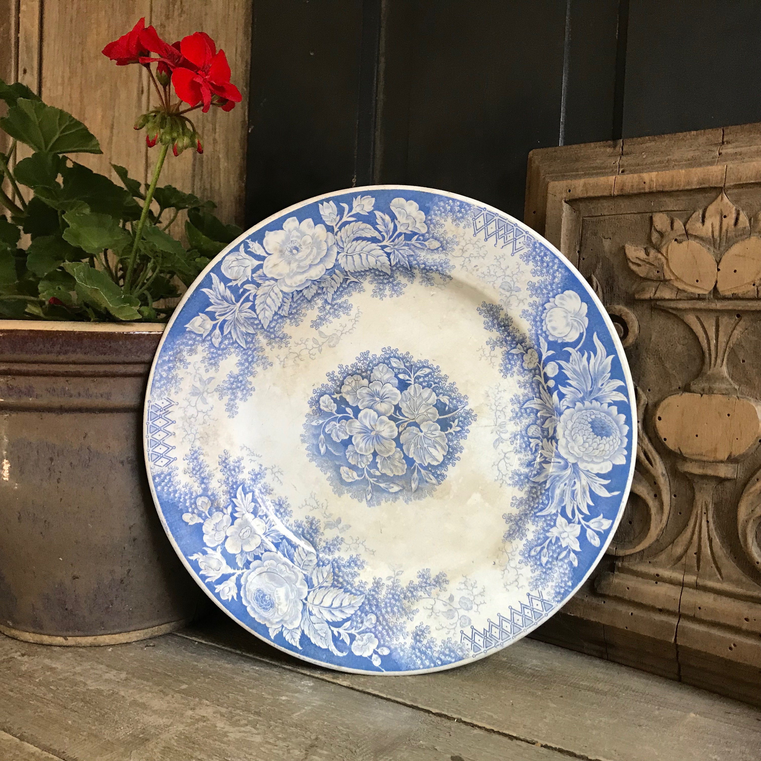 Pattern Faience French Faïence Blue Floral Plate, 19th C, Jardiniere Pattern ...