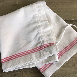 French Linen Sack, Red Stripe Ticking Laundry Cinch Bag, French Fabric Textiles image 1