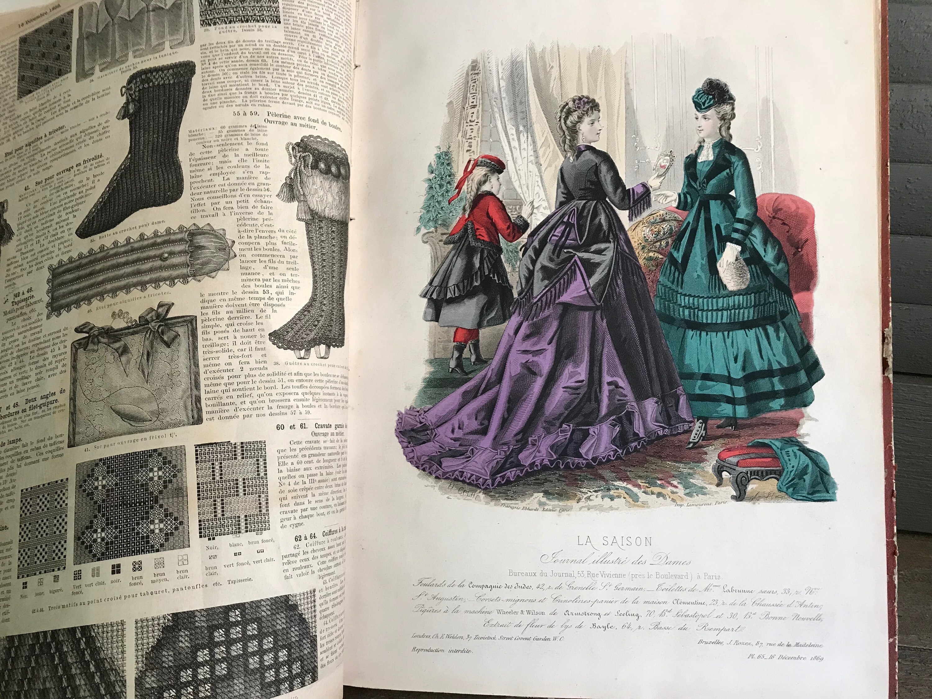 19世紀フランスの「ラ・セゾン」革装丁本、1869年、1870年のブック
