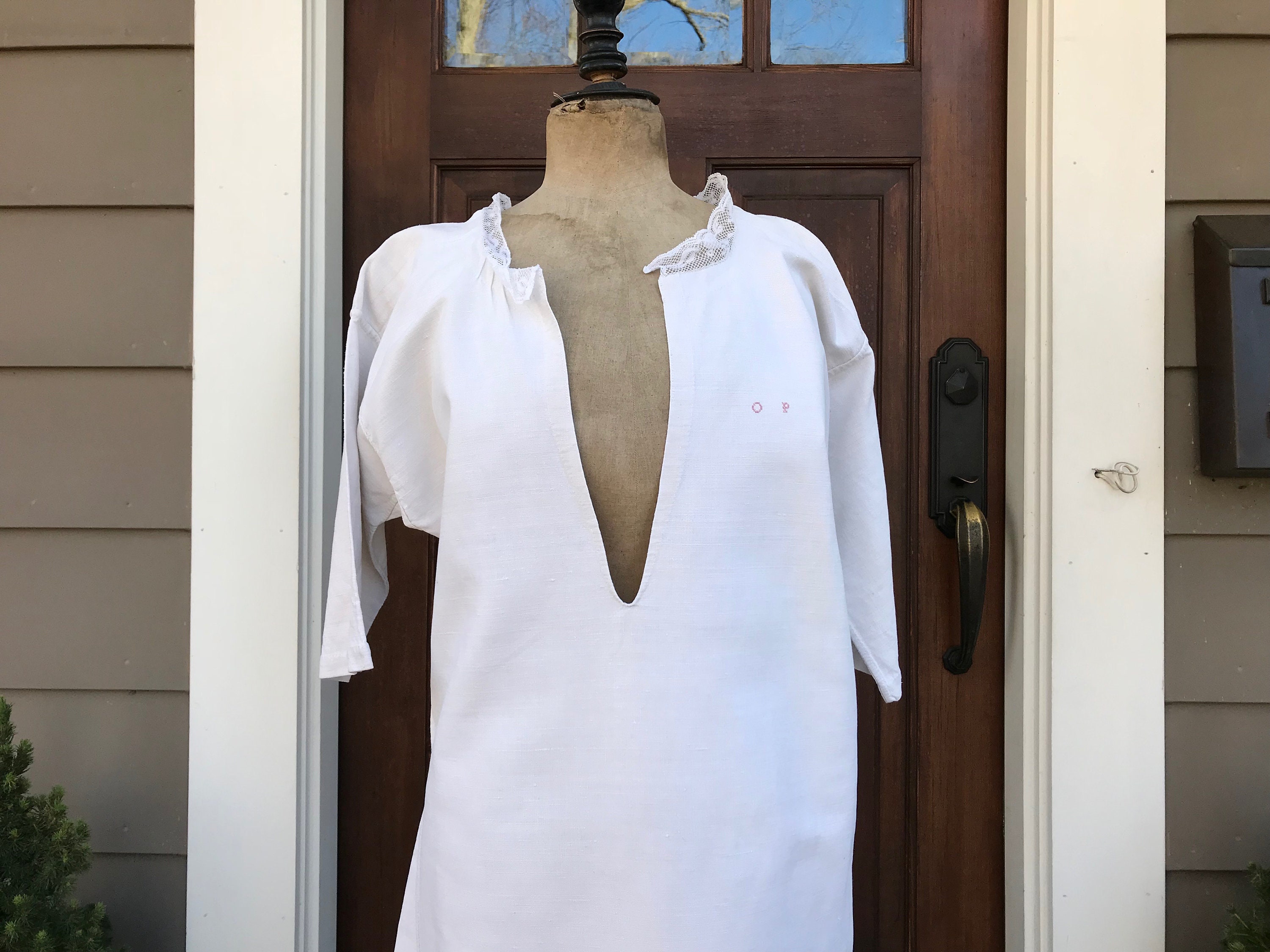 19th C French Linen Smock, Chemise, Night Shirt, Hand Sewn 19th C French Linen Smock, Chemise, Night Shirt, Hand Sewn