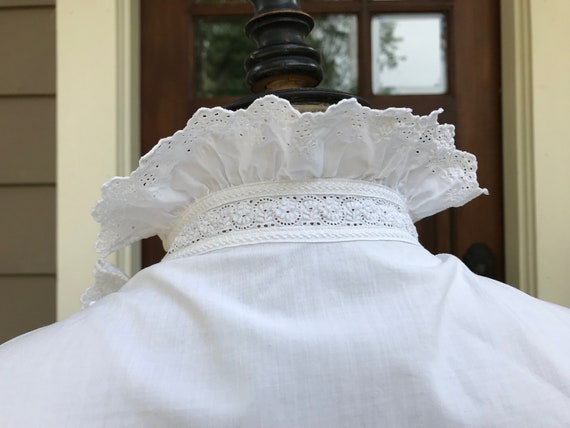 French Embroidered Chemise Blouse, Ruffled Collar… - image 9