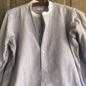 French Edwardian Chemise, Mens Dress Shirt, French Cuff, Indigo Stripe Cotton, 100k Chemises Original Paris Label image 4