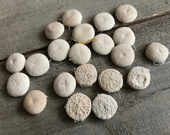 1 French Crochet Lace Linen Buttons, Antique Passementerie, Handmade