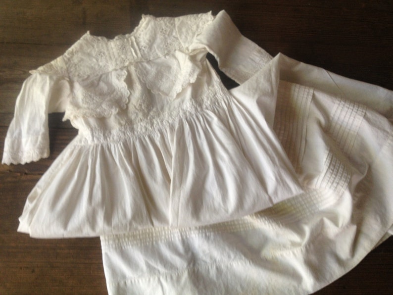 Victorian Edwardian Baby Dress Christening Gown Fine Cotton Lace Handmade Antique