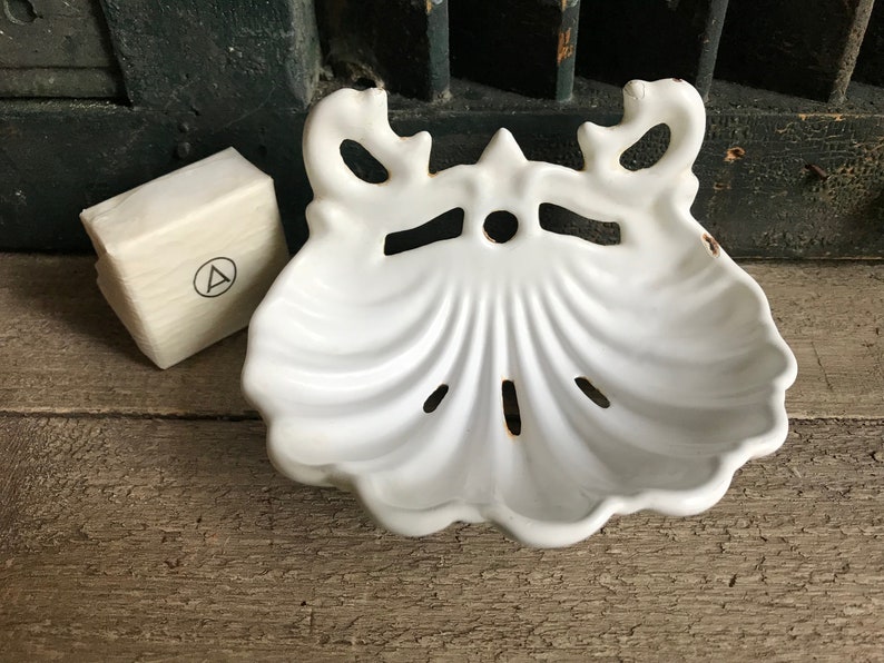 Antique French Soap Dish Cast Iron White Enamel Bath Decor Etsy
