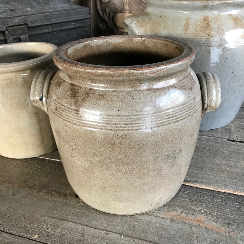 French Gris Confit Jar, Gray Stoneware Crock Pot, Artist, Flower Vase, Farm Table, French Farmhouse Cuisine image 1