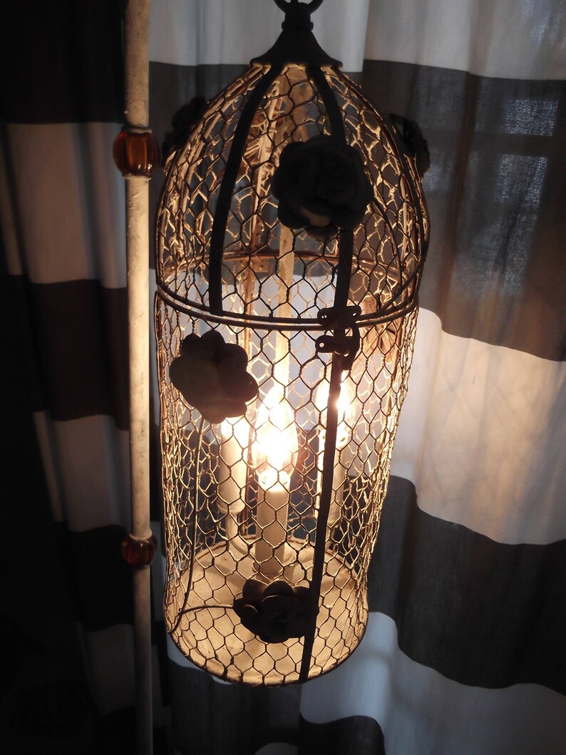 Chandelier Floor Lamp Vintage Bird Cage Light Shabby Chic French Country Roses