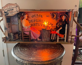 ouija or tarot reading  witch and a lady looking at the future or the past shadowbox, vintage ammo boxfree shipping