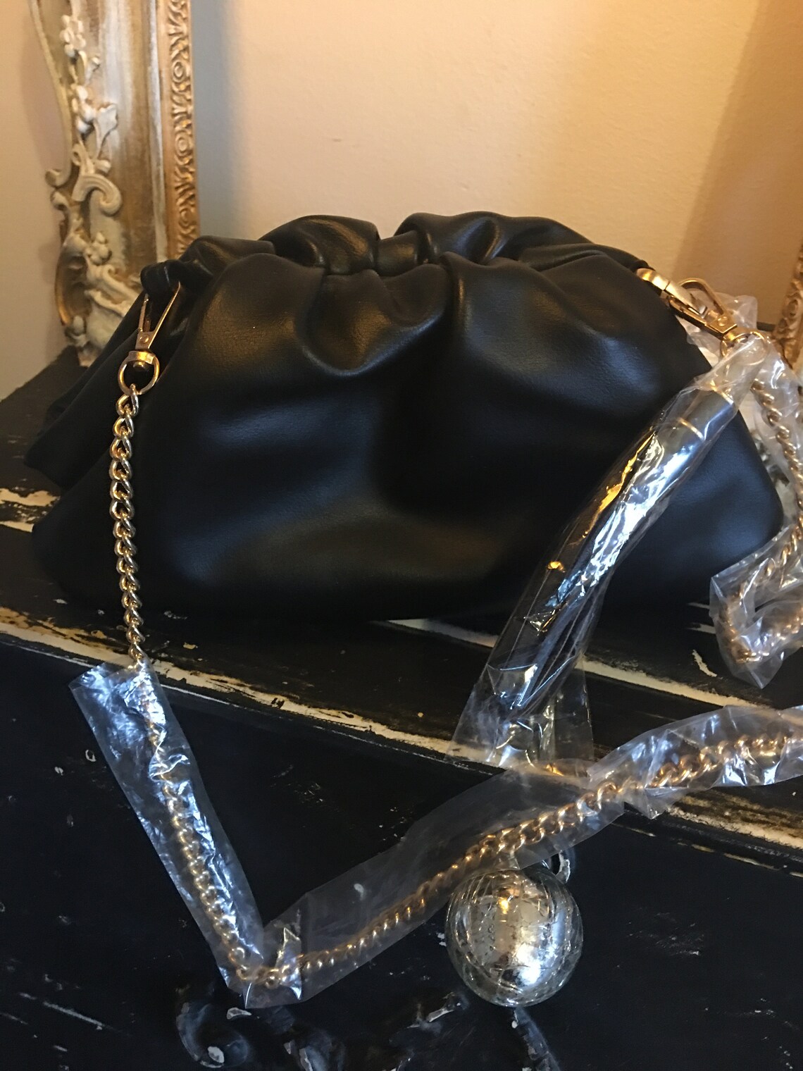 Understated leather black purse with gold chain still in | Etsy