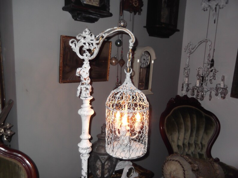 Chandelier Floor Lamp Vintage Bird Cage Light Shabby Chic Chippy Nostalgic French Country Farmhouse
