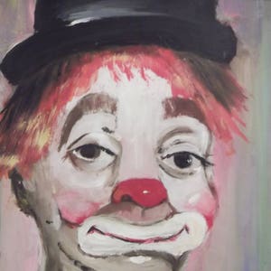 handpainted clown on board, great colors and great oil on board