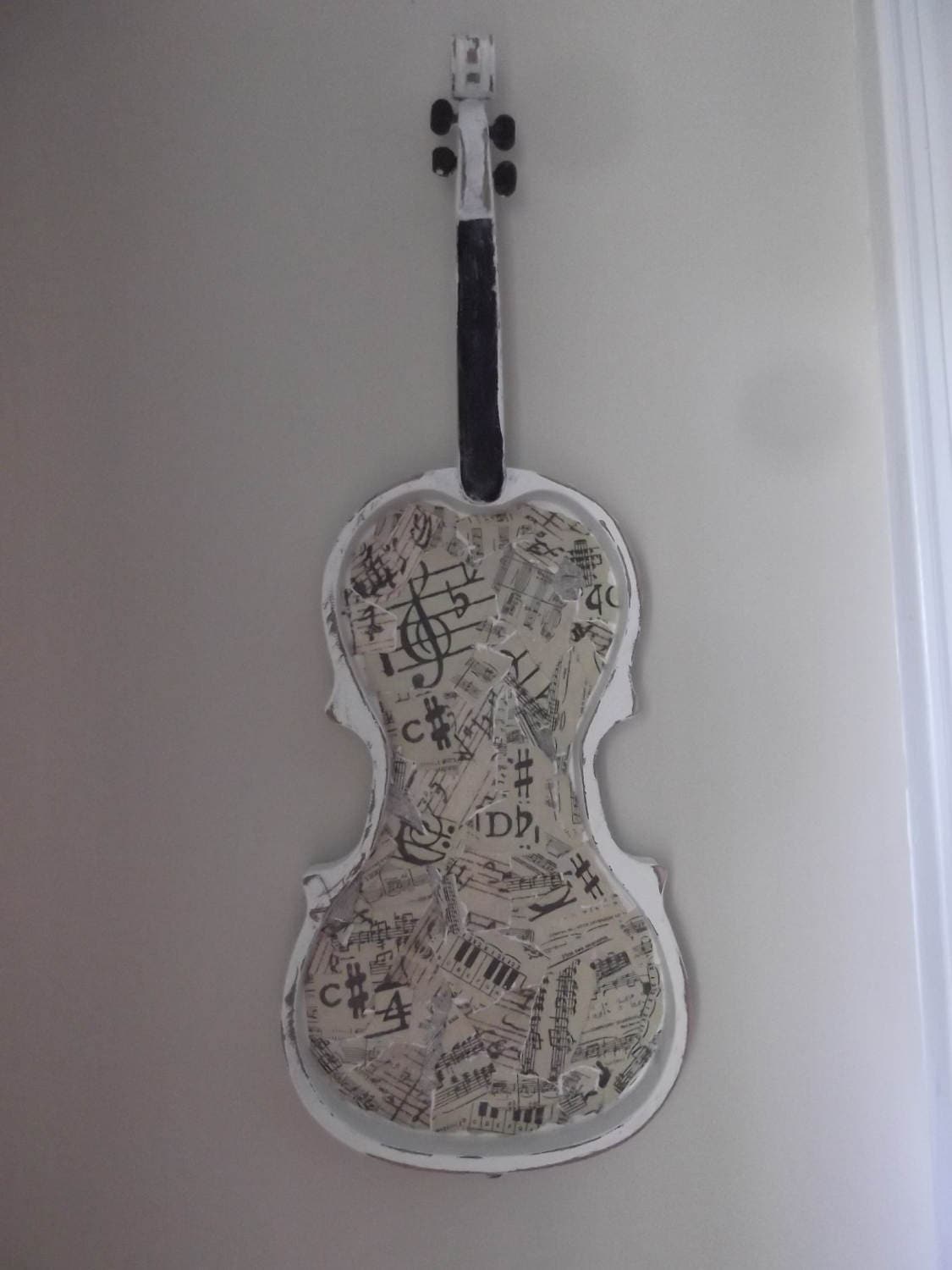 Vintage Violin Shelf Shadow Box. Distressed Violin Shelf, Music Paper ...
