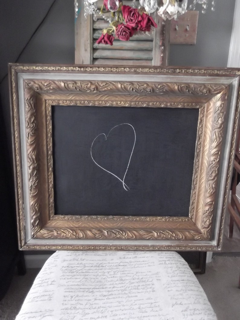 Large Vintage Ornate Chalkboard Shabby Chic Beautiful Wood Wooden Frame Framed
