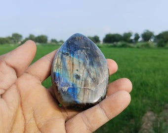 Natuurlijke labradoriet gepolijste palmsteen – Blauwe flits
