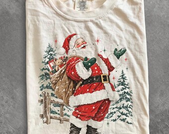 Comfort Colors® Retro Santa Shirt, Vintage Santa Christmas Shirt, Holiday Group Party Family Matching TShirt, Xmas Gift, Festive Graphic Tee