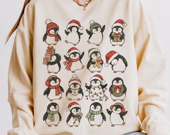 Comfort Colors® Christmas Penguin Sweatshirt, Festive Penguin Christmas Sweatshirt, Animal Lover Shirt, Christmas Gift, Holiday Graphic Tee