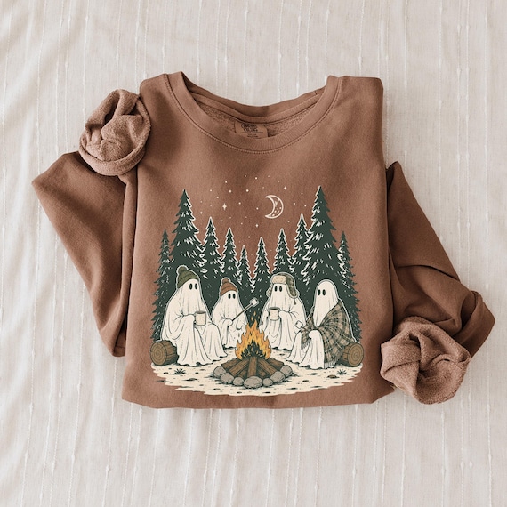 Comfort Colors Halloween Ghost Sweatshirt, Ghost Campfire Camping Fall Shirt, Funny Ghost T-Shirt, Halloween Sweatshirt