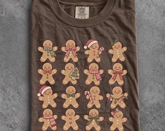Comfort Colors® Gingerbread Man Shirt, Retro Christmas Gingerbread Shirt, Baking Christmas T-shirt, Festive Candy Cane Christmas Cookies Tee