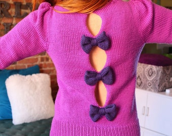 Peek a Bow Puff Sleeve Bow Back Sweater Knitting Pattern