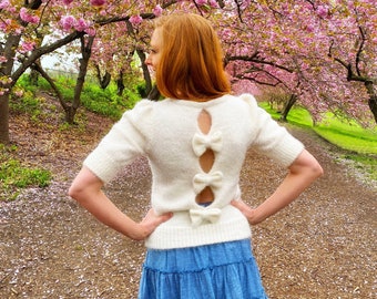 Put a Bow on It Puff Sleeve Bow Back Sweater Machine Knitting Pattern