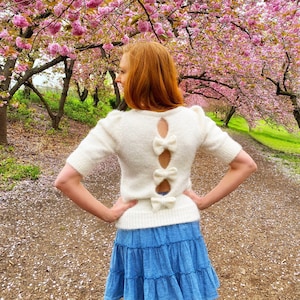 Put a Bow on It Puff Sleeve Bow Back Sweater Machine Knitting Pattern