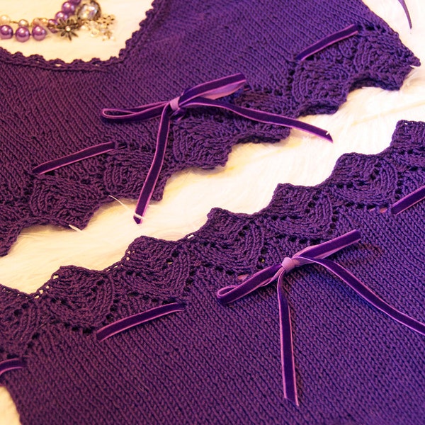 Pretty Little Knickers Purple Lace Lingerie KNITTING PATTERN 3 piece Bra, Panty, and Camisole Set