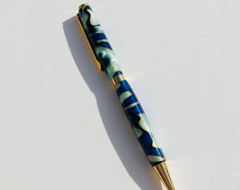 Specialty Twist Pen Black Ink Medium Point Refillable Blue Grey Acrylic