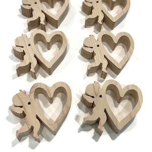 Valentine&#39;s Day Napkin Rings for Dinner at Home Cupid and Hearts Unfinished Set of 6