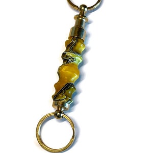 Yellow Gold Acrylic Keyring with Valet Key Pull Apart in Gold Tone Finish