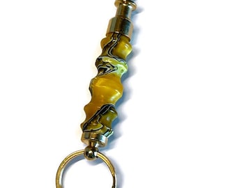 Yellow Gold Acrylic Keyring with Valet Key Pull Apart in Gold Tone Finish