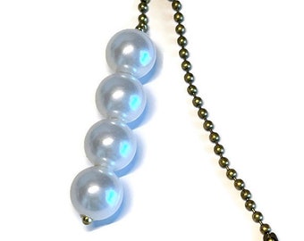 White Bead Ceiling Light/Fan Pull Chain with Brass tone Chain