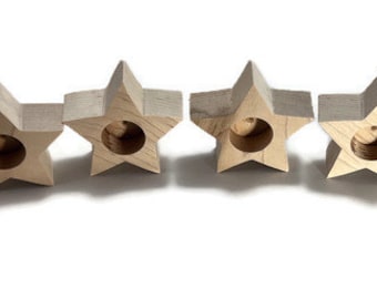 Star Taper Candle Holders Unfinished Natural Maple Set of 6