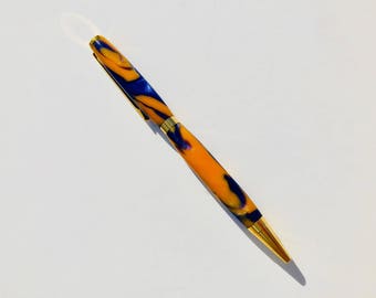 Purple and Orange Refillable Black Ink Acrylic Twist Pen with GoldTone Accents