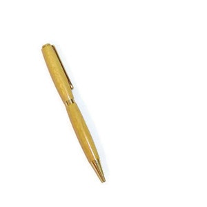 Black Ink  Refillable Twist Pen in Yellow Heart Wood and Goldtone Accents