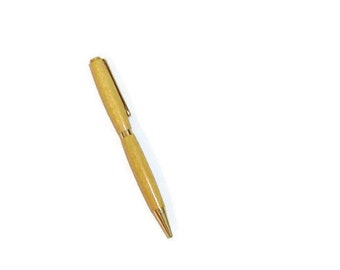Black Ink  Refillable Twist Pen in Yellow Heart Wood and Goldtone Accents
