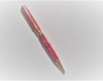 Black Ink Refillable Twist Pen Red and White Acrylic with Goldtone Accents