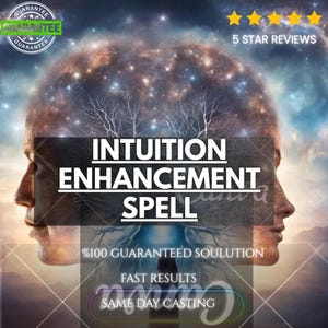 Può includere: Un grafico digitale con una doppia silhouette di profilo di una testa umana riempita con una nebulosa stellata e rami di alberi. Il testo recita: INTUITION ENHANCEMENT SPELL, %100 GUARANTEED SOULUTION, FAST RESULTS, SAME DAY CASTING, 5 STAR REVIEWS.